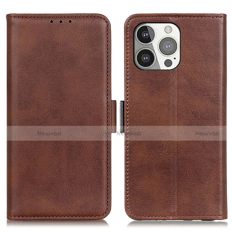 Leather Case Stands Flip Cover T07 Holder for Apple iPhone 13 Pro Brown