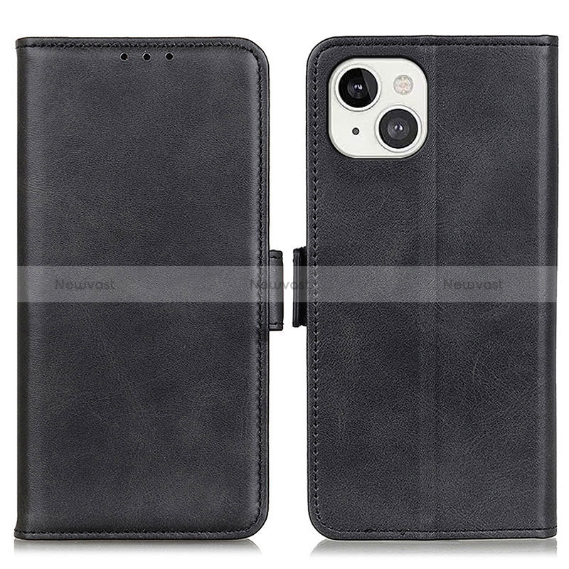 Leather Case Stands Flip Cover T07 Holder for Apple iPhone 15 Black