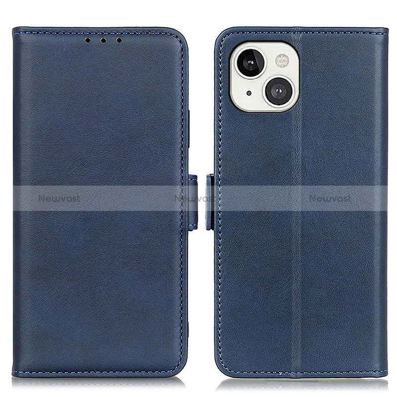 Leather Case Stands Flip Cover T07 Holder for Apple iPhone 15 Plus Blue