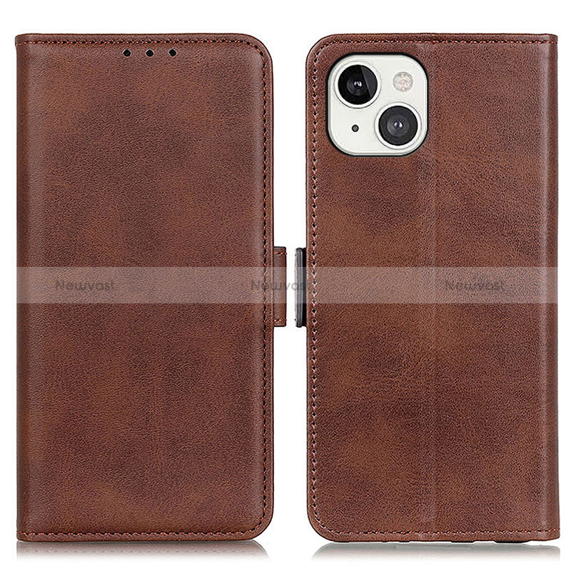 Leather Case Stands Flip Cover T07 Holder for Apple iPhone 15 Plus Brown