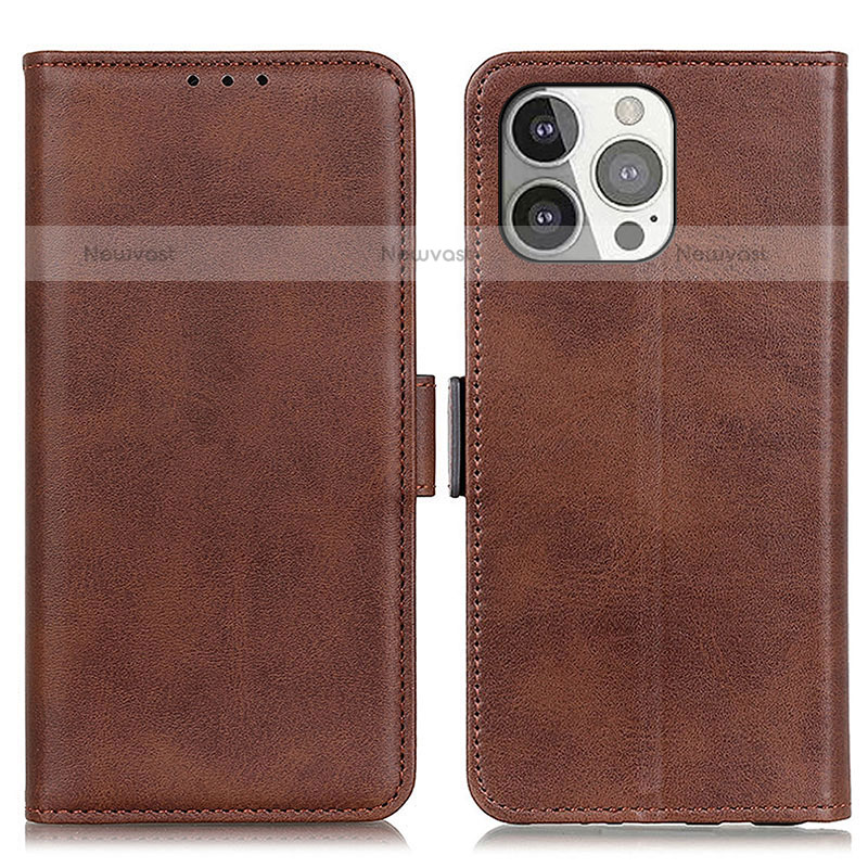 Leather Case Stands Flip Cover T07 Holder for Apple iPhone 15 Pro Brown