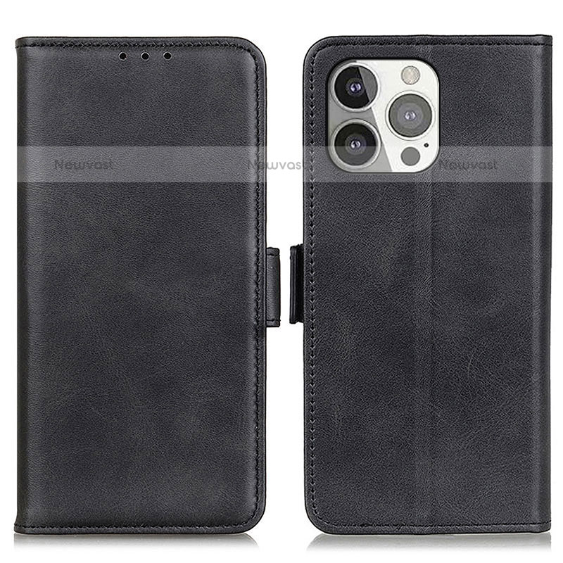 Leather Case Stands Flip Cover T07 Holder for Apple iPhone 16 Pro Black