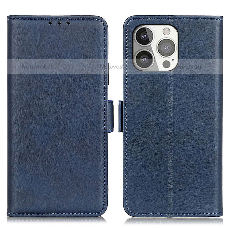 Leather Case Stands Flip Cover T07 Holder for Apple iPhone 16 Pro Blue