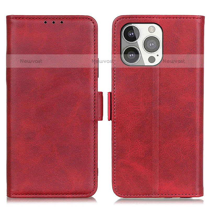 Leather Case Stands Flip Cover T07 Holder for Apple iPhone 16 Pro Max Red