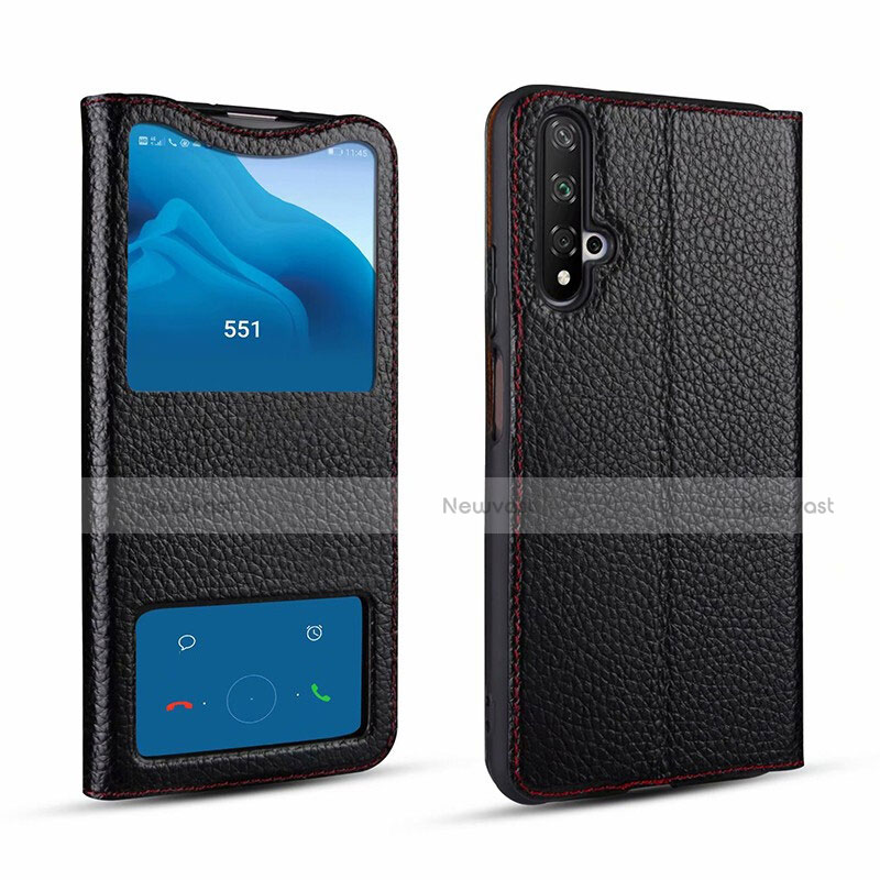 Leather Case Stands Flip Cover T07 Holder for Huawei Honor 20S Black