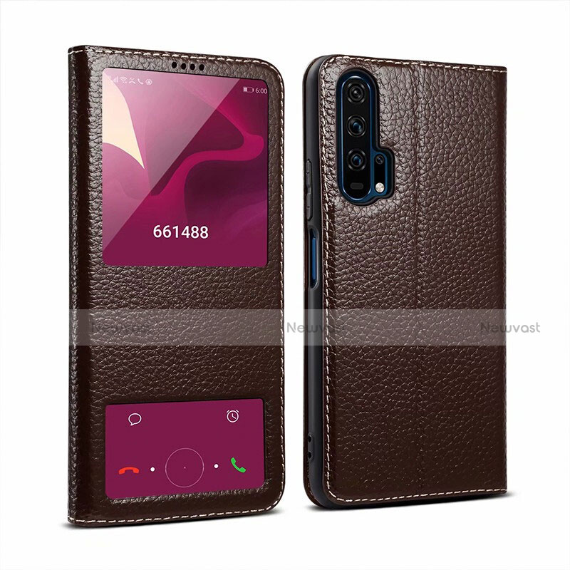 Leather Case Stands Flip Cover T07 Holder for Huawei Honor 20S Brown