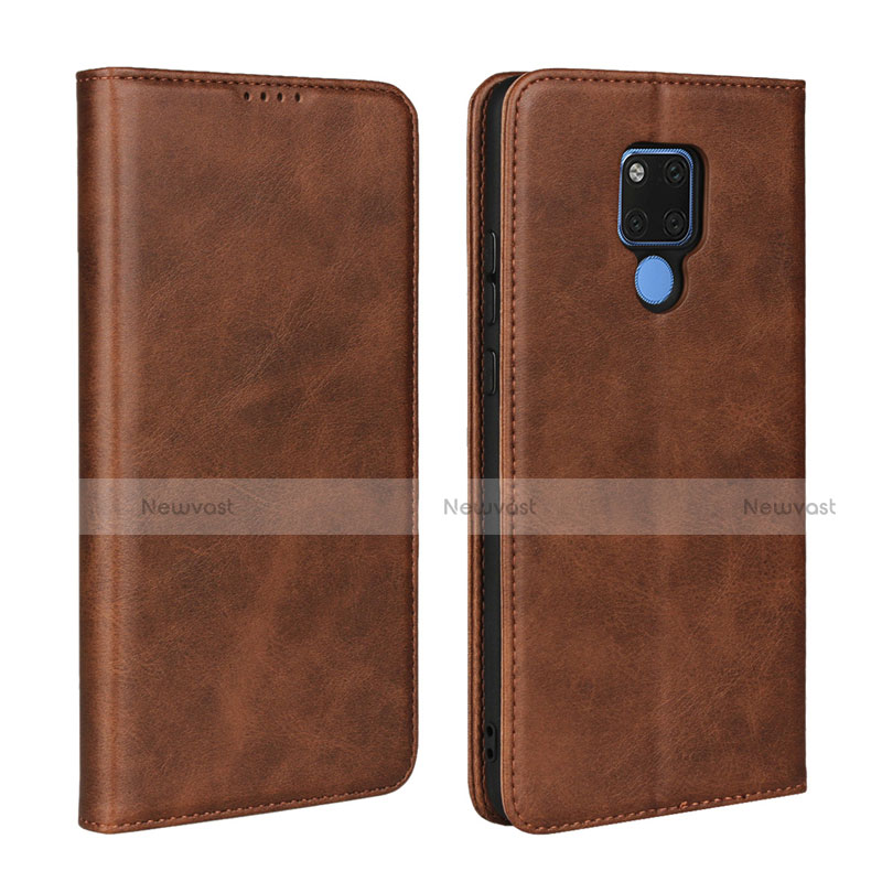 Leather Case Stands Flip Cover T07 Holder for Huawei Mate 20 X 5G Brown