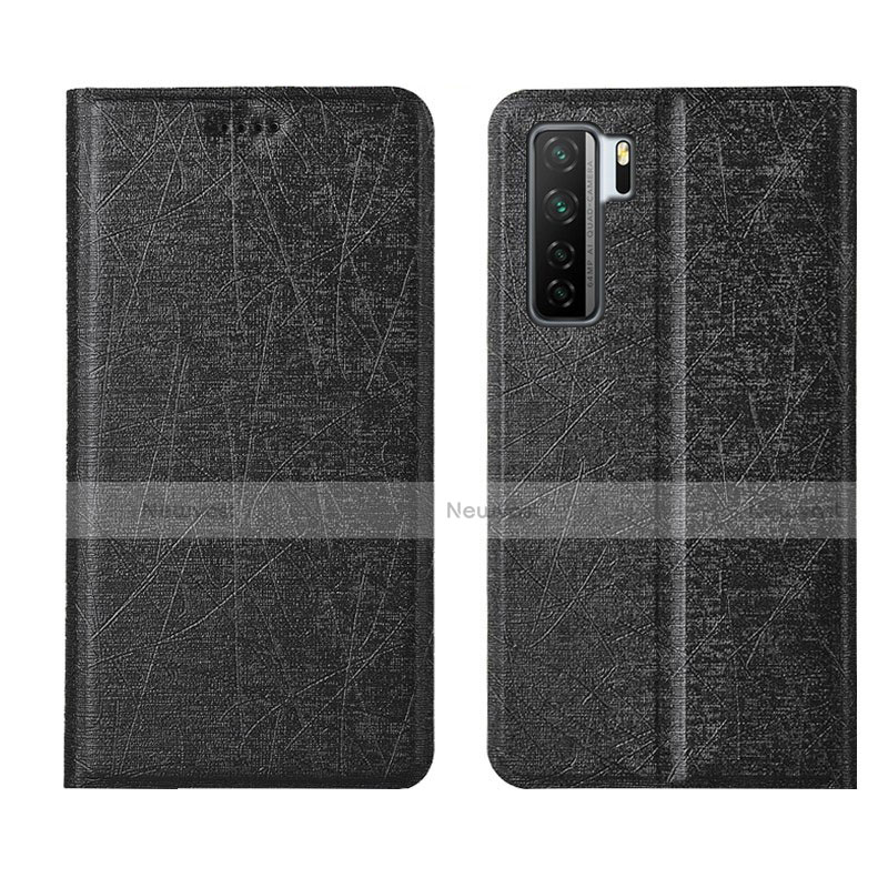 Leather Case Stands Flip Cover T07 Holder for Huawei Nova 7 SE 5G Black