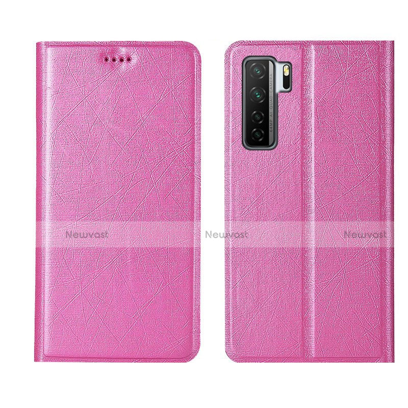 Leather Case Stands Flip Cover T07 Holder for Huawei Nova 7 SE 5G Pink