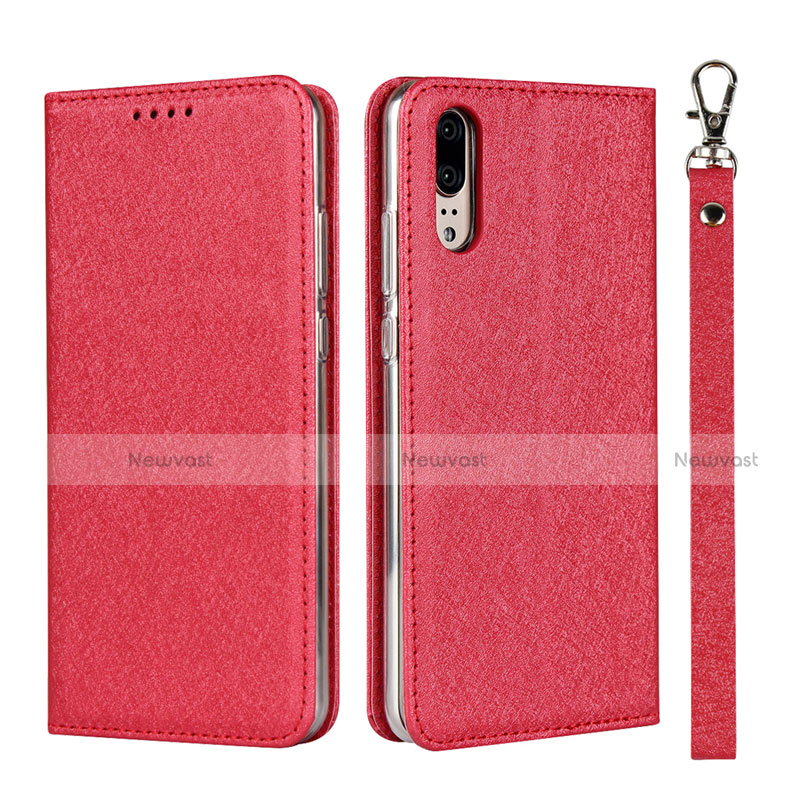 Leather Case Stands Flip Cover T07 Holder for Huawei P20 Red