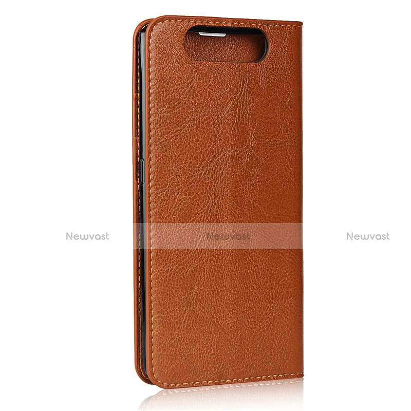 Leather Case Stands Flip Cover T07 Holder for Samsung Galaxy A80 Orange