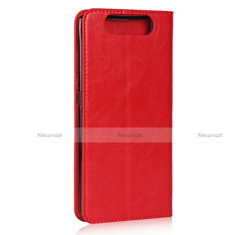 Leather Case Stands Flip Cover T07 Holder for Samsung Galaxy A80 Red