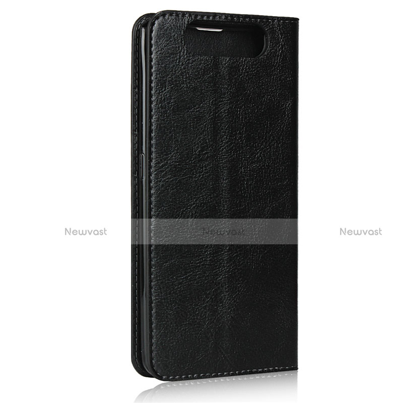 Leather Case Stands Flip Cover T07 Holder for Samsung Galaxy A90 4G Black