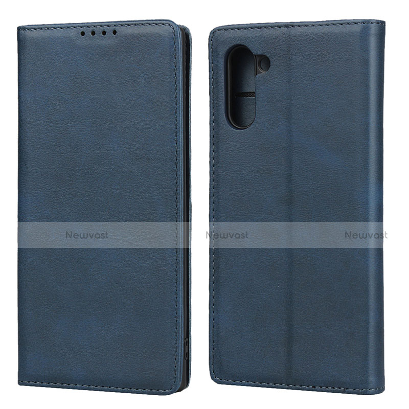 Leather Case Stands Flip Cover T07 Holder for Samsung Galaxy Note 10 5G Blue