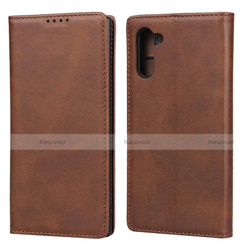 Leather Case Stands Flip Cover T07 Holder for Samsung Galaxy Note 10 5G Brown