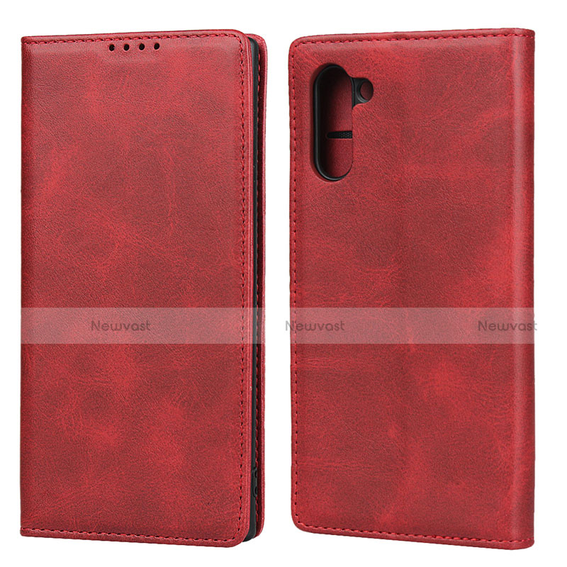 Leather Case Stands Flip Cover T07 Holder for Samsung Galaxy Note 10 Red