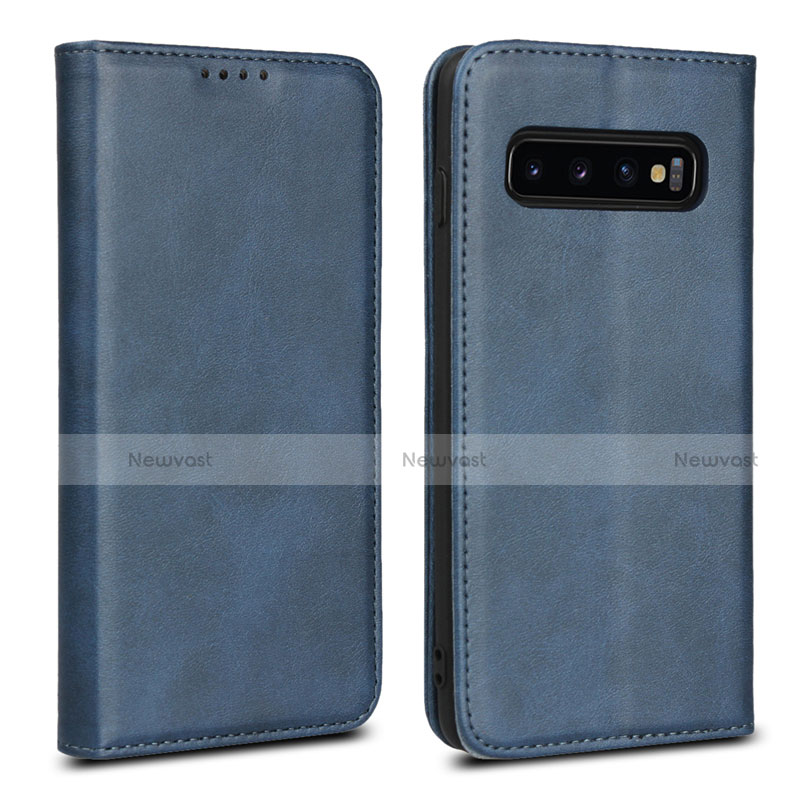 Leather Case Stands Flip Cover T07 Holder for Samsung Galaxy S10 5G Blue