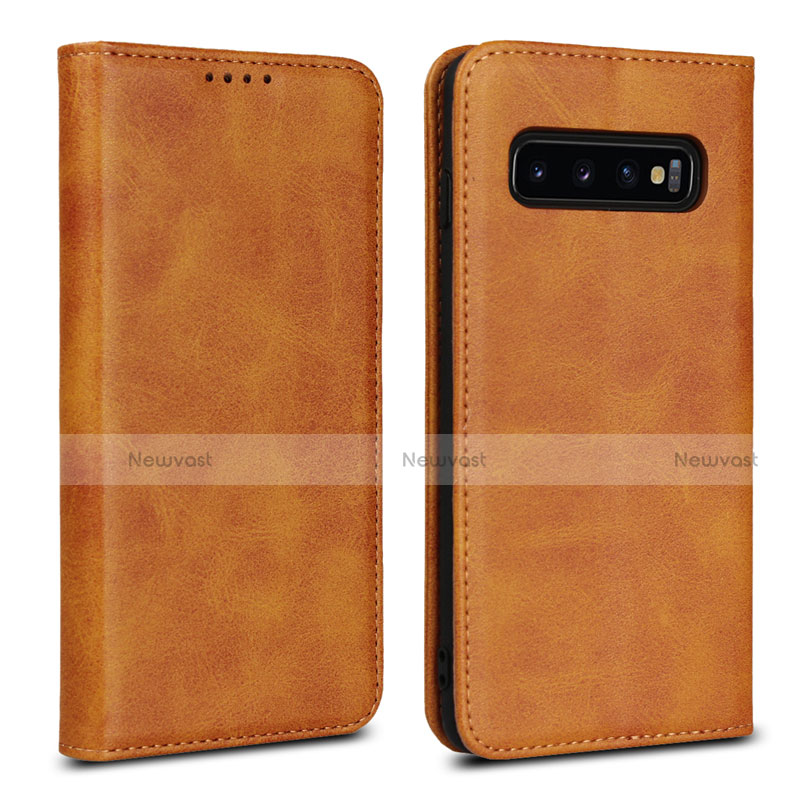 Leather Case Stands Flip Cover T07 Holder for Samsung Galaxy S10 5G Orange