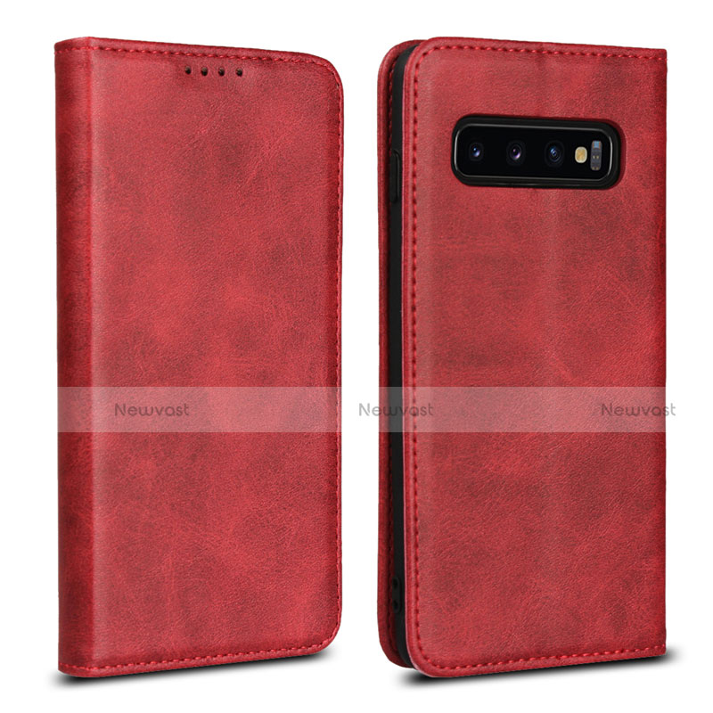 Leather Case Stands Flip Cover T07 Holder for Samsung Galaxy S10 5G Red