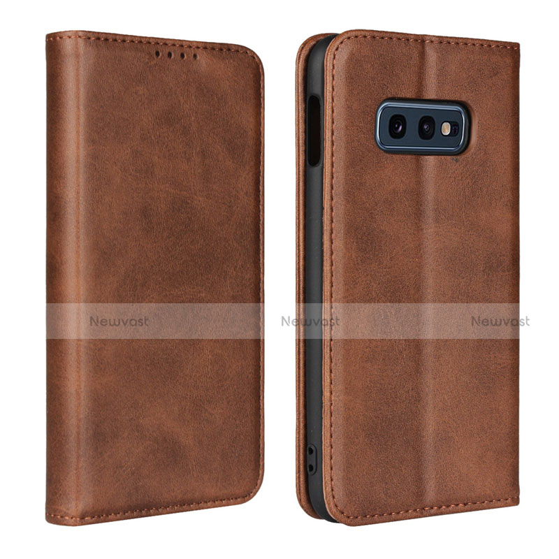 Leather Case Stands Flip Cover T07 Holder for Samsung Galaxy S10e Brown