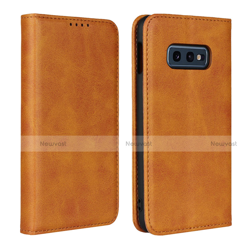 Leather Case Stands Flip Cover T07 Holder for Samsung Galaxy S10e Orange