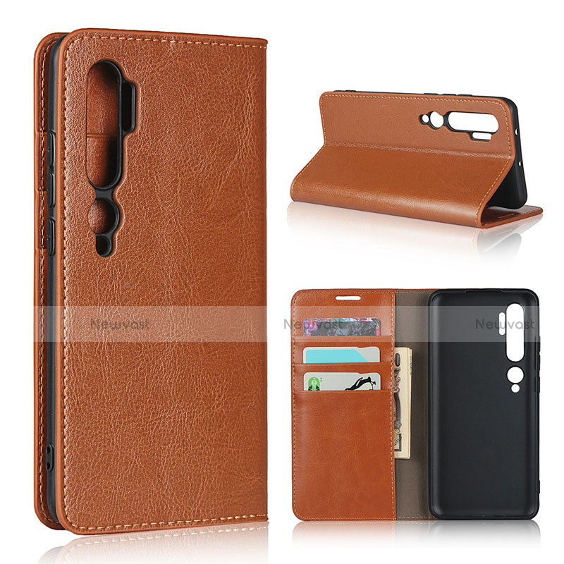 Leather Case Stands Flip Cover T07 Holder for Xiaomi Mi Note 10 Pro Orange