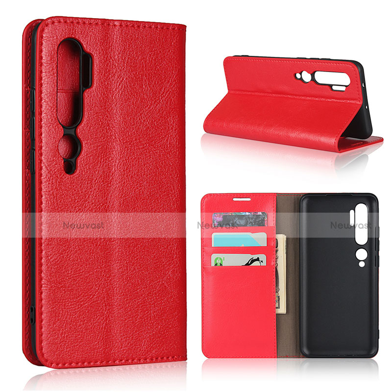 Leather Case Stands Flip Cover T07 Holder for Xiaomi Mi Note 10 Pro Red