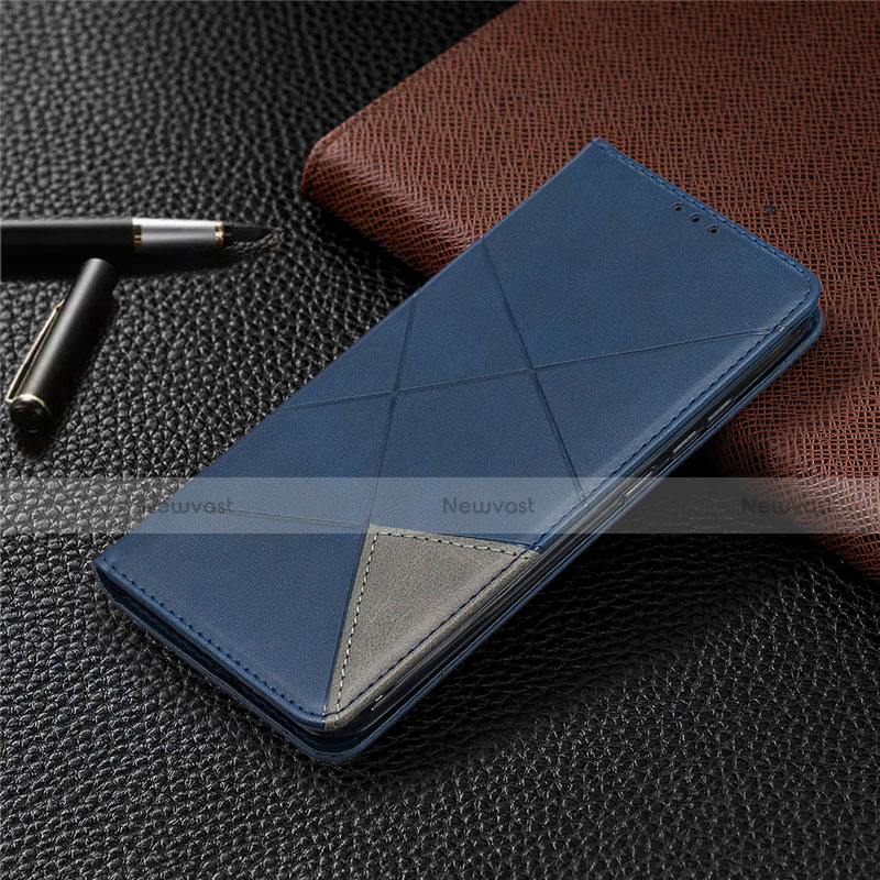 Leather Case Stands Flip Cover T07 Holder for Xiaomi Redmi 9i Blue