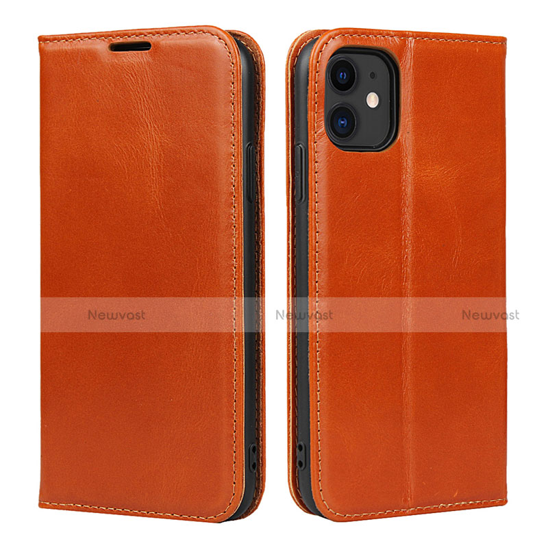 Leather Case Stands Flip Cover T08 Holder for Apple iPhone 11 Orange