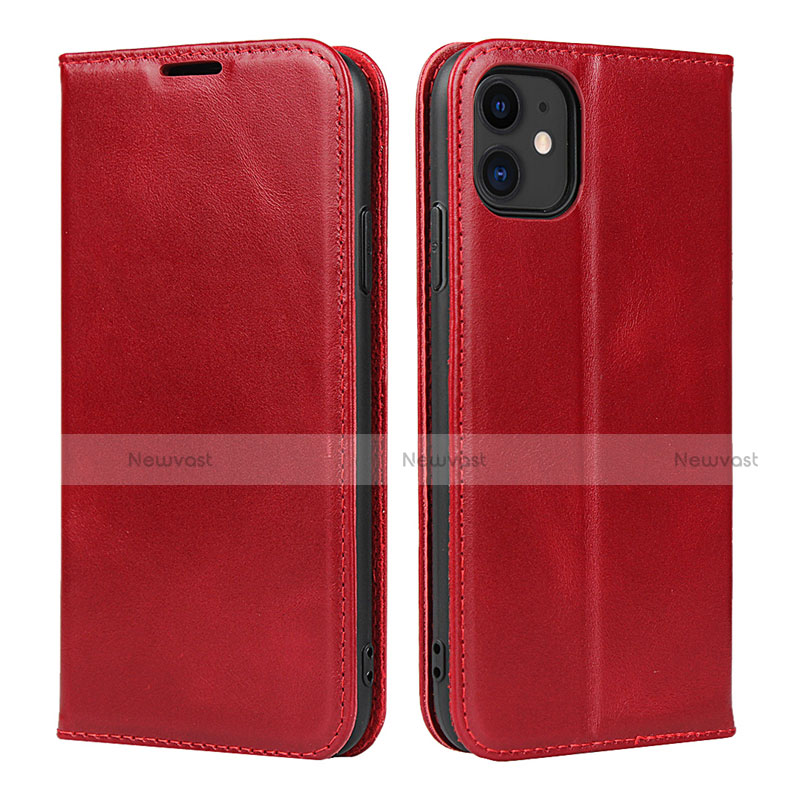 Leather Case Stands Flip Cover T08 Holder for Apple iPhone 11 Red