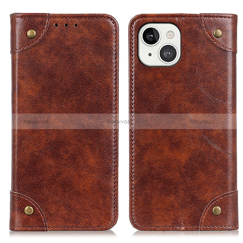 Leather Case Stands Flip Cover T08 Holder for Apple iPhone 15 Brown