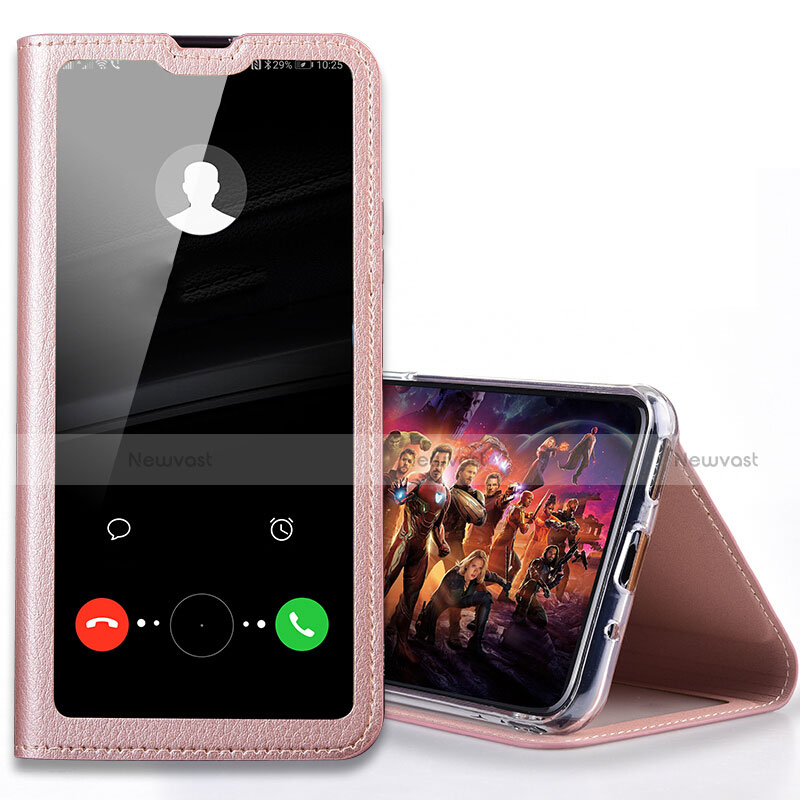 Leather Case Stands Flip Cover T08 Holder for Huawei Honor 20E Rose Gold