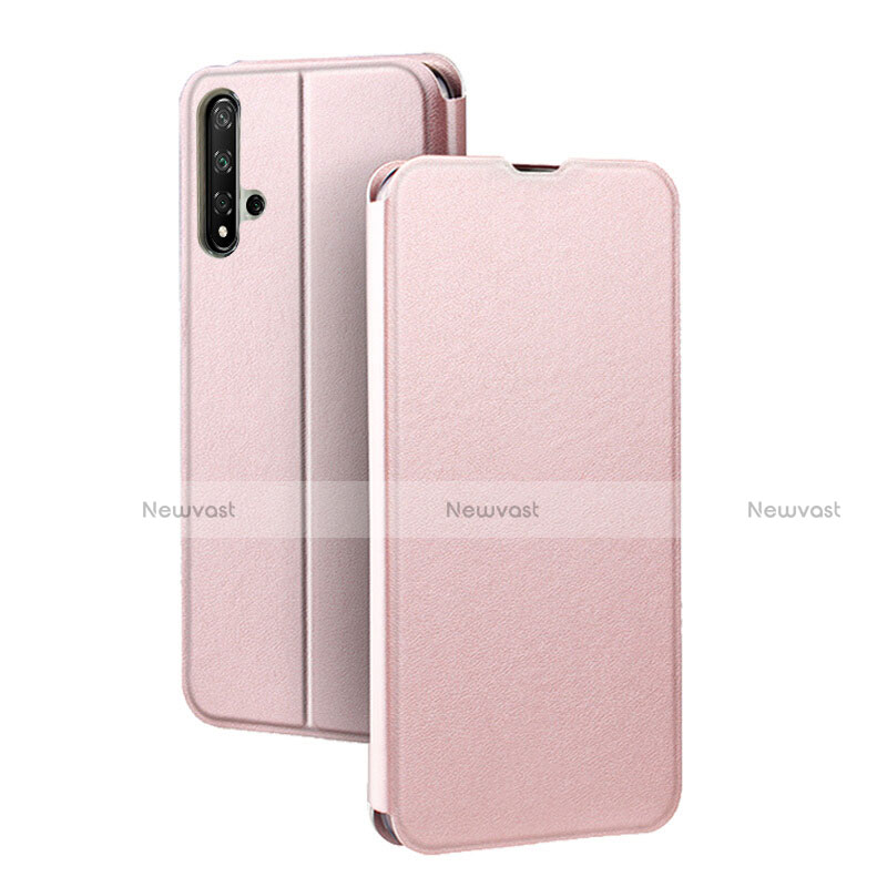 Leather Case Stands Flip Cover T08 Holder for Huawei Honor 20S Rose Gold