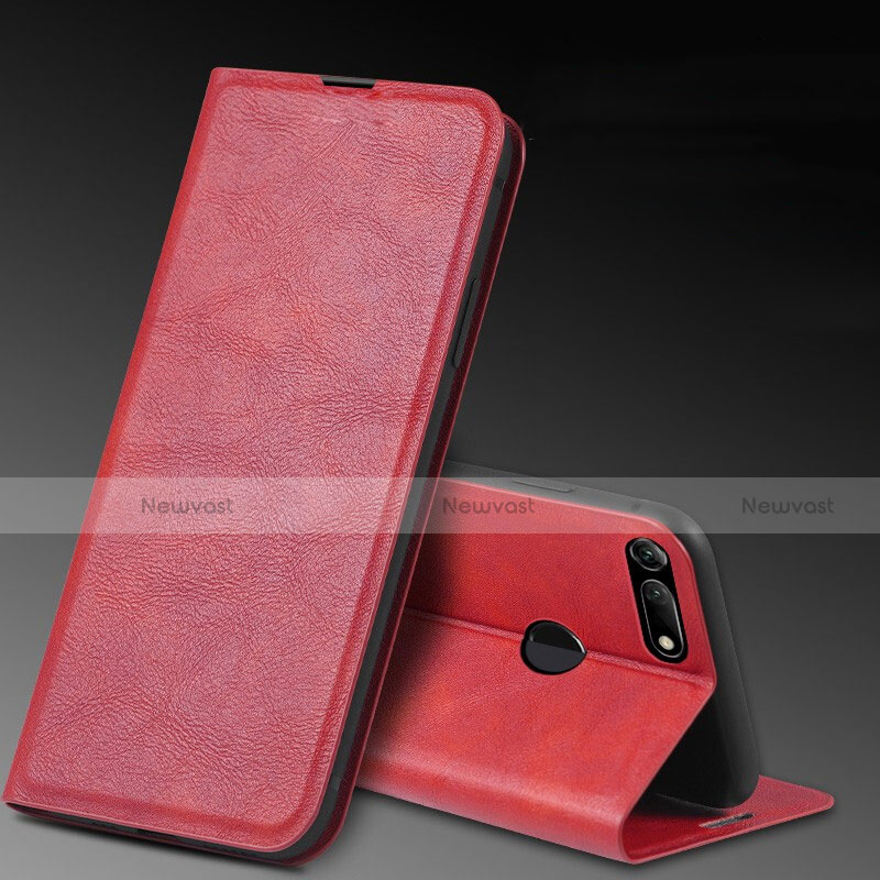Leather Case Stands Flip Cover T08 Holder for Huawei Honor V20 Red