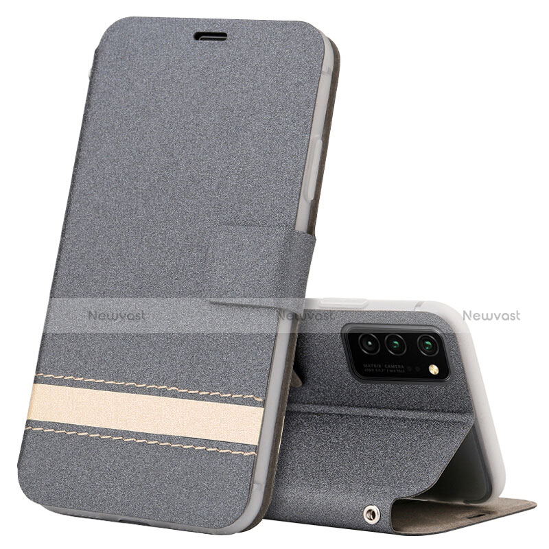 Leather Case Stands Flip Cover T08 Holder for Huawei Honor V30 Pro 5G Gray