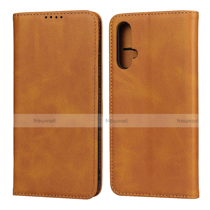 Leather Case Stands Flip Cover T08 Holder for Huawei Nova 5 Orange