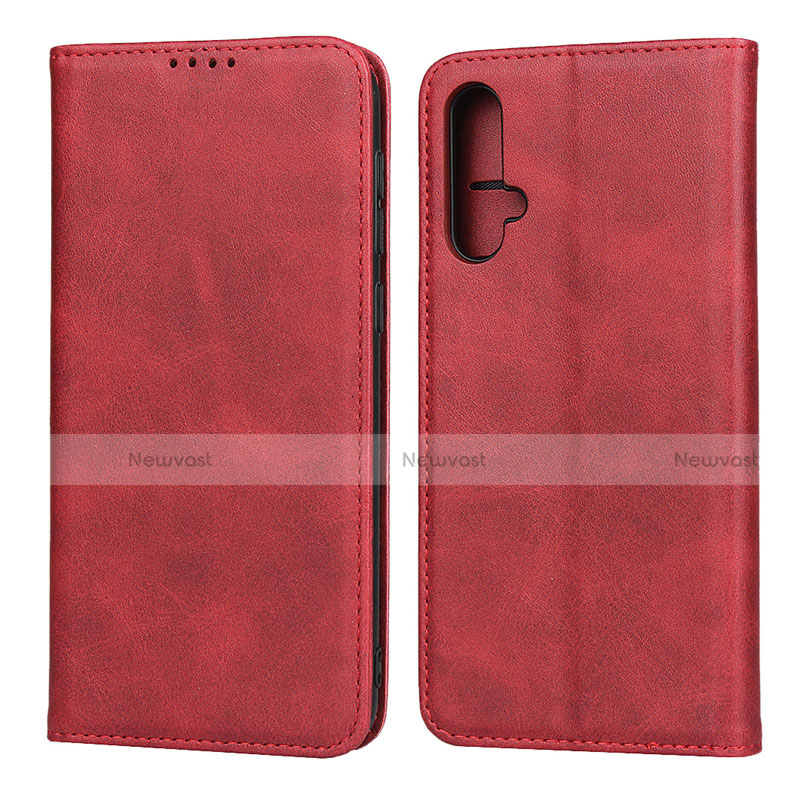 Leather Case Stands Flip Cover T08 Holder for Huawei Nova 5 Red