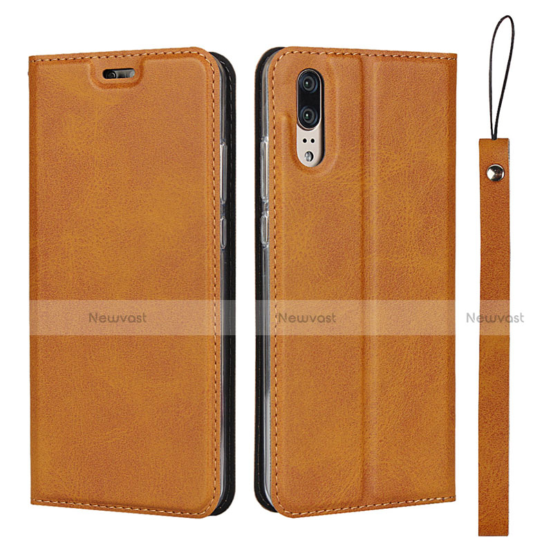 Leather Case Stands Flip Cover T08 Holder for Huawei P20 Orange