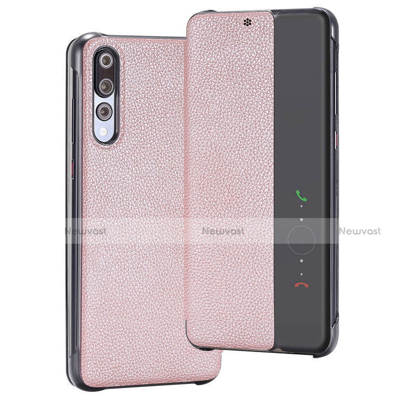 Leather Case Stands Flip Cover T08 Holder for Huawei P20 Pro Rose Gold