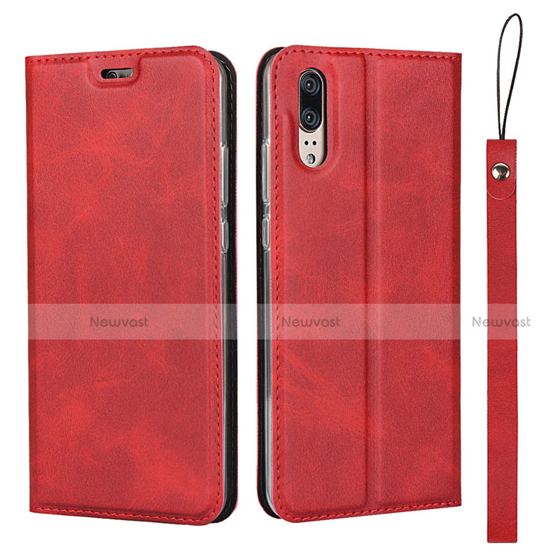 Leather Case Stands Flip Cover T08 Holder for Huawei P20 Red