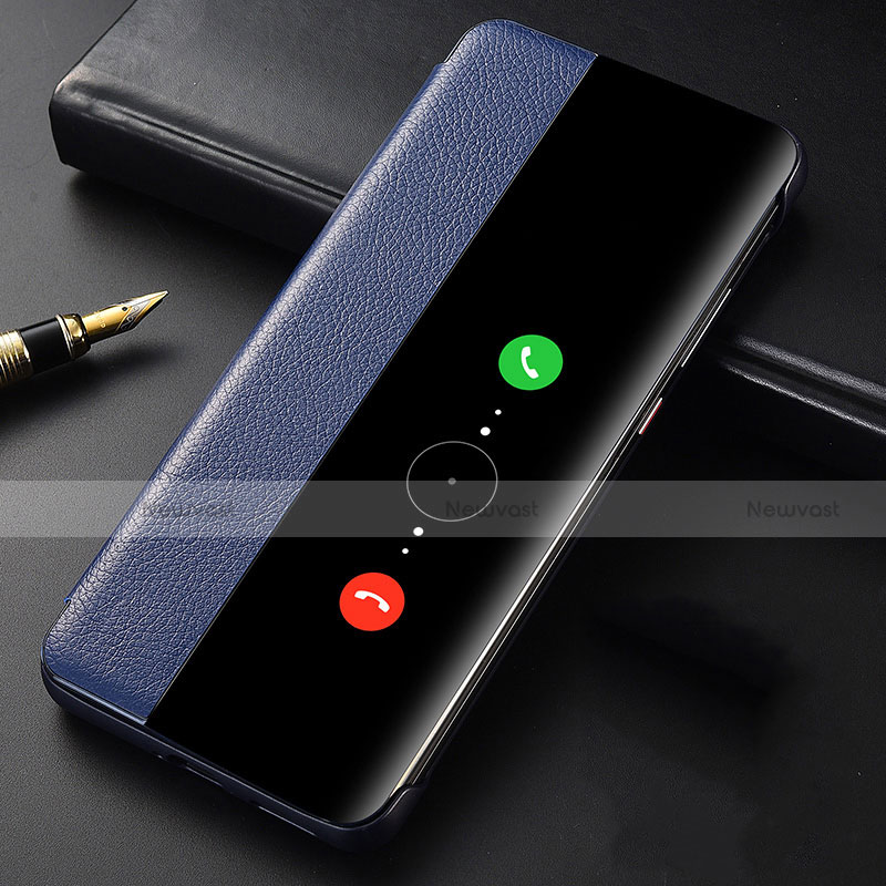 Leather Case Stands Flip Cover T08 Holder for Huawei P40 Blue