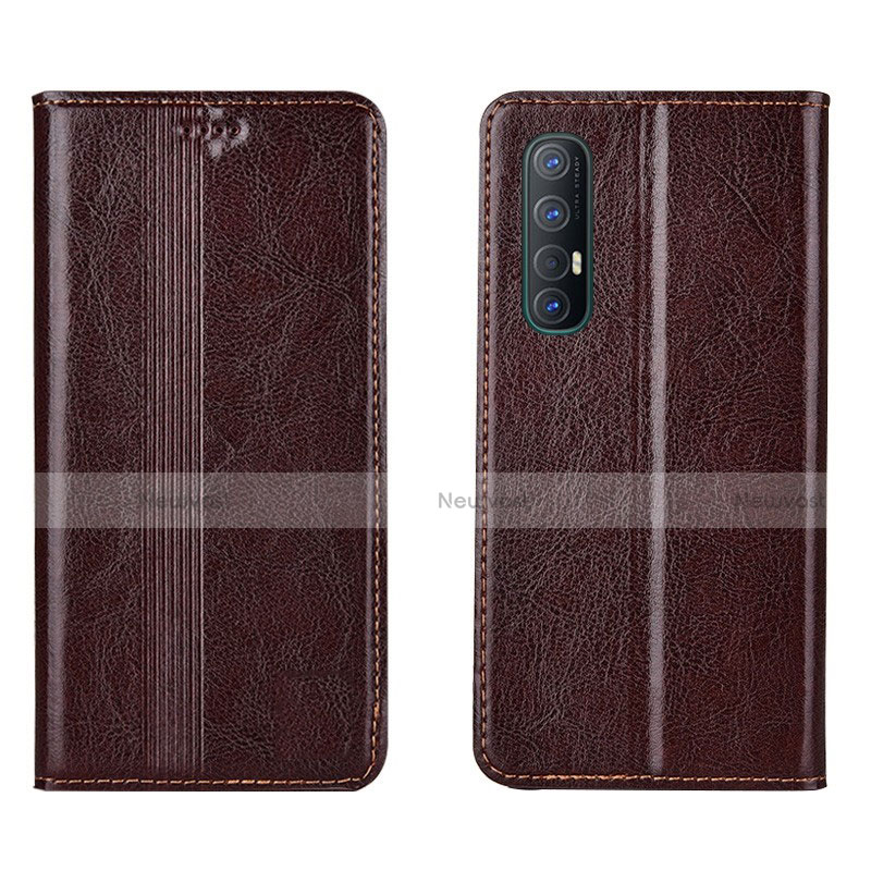 Leather Case Stands Flip Cover T08 Holder for Oppo Reno3 Pro Brown