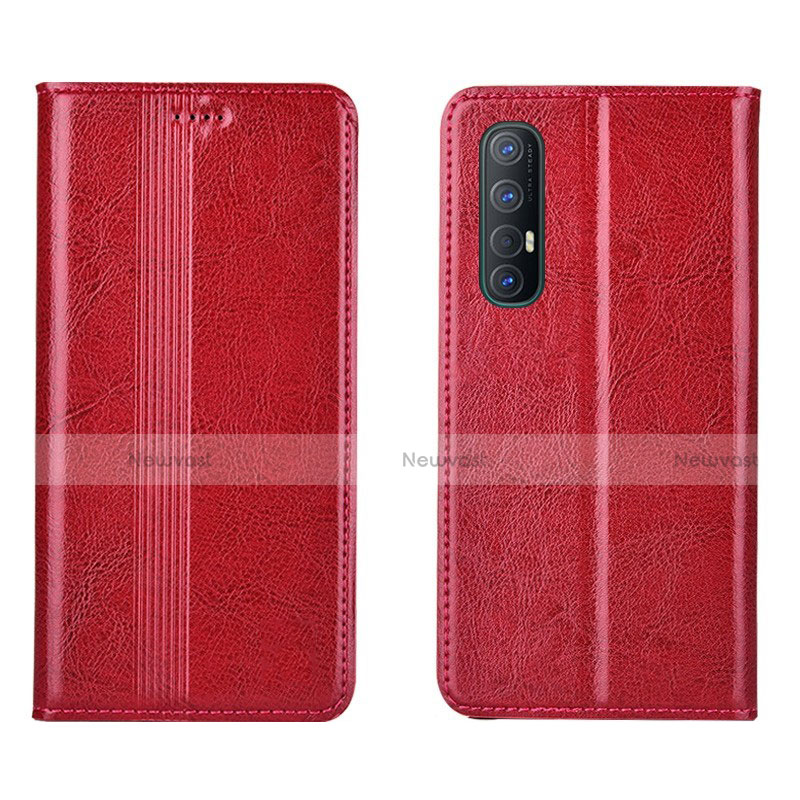 Leather Case Stands Flip Cover T08 Holder for Oppo Reno3 Pro Red