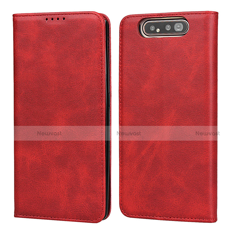 Leather Case Stands Flip Cover T08 Holder for Samsung Galaxy A80 Red