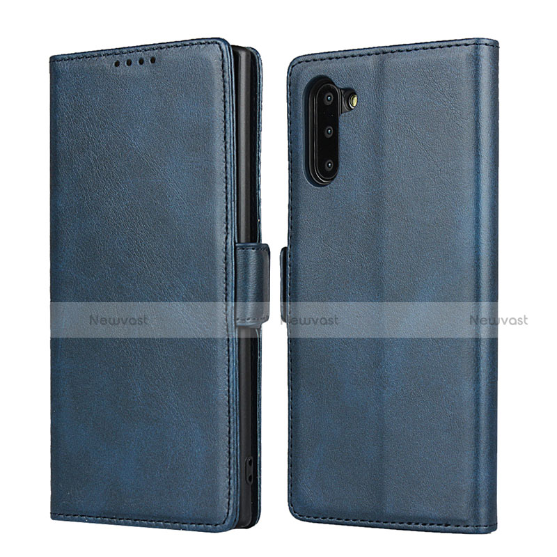 Leather Case Stands Flip Cover T08 Holder for Samsung Galaxy Note 10 5G Blue