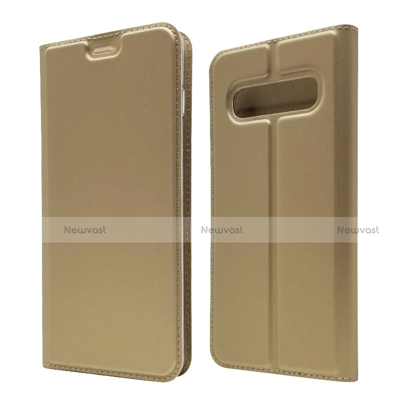 Leather Case Stands Flip Cover T08 Holder for Samsung Galaxy S10 Gold