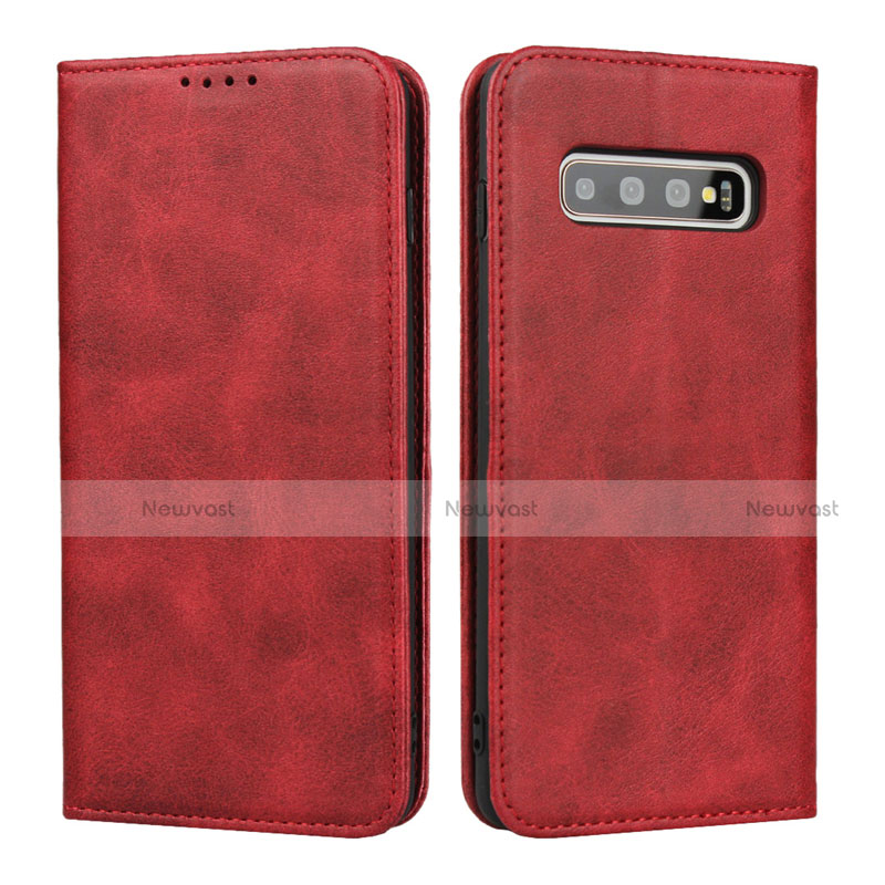 Leather Case Stands Flip Cover T08 Holder for Samsung Galaxy S10 Plus Red