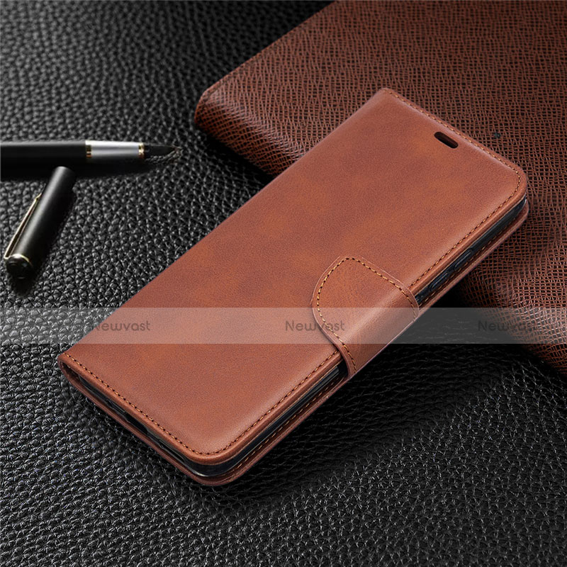 Leather Case Stands Flip Cover T08 Holder for Xiaomi Redmi 9i Brown