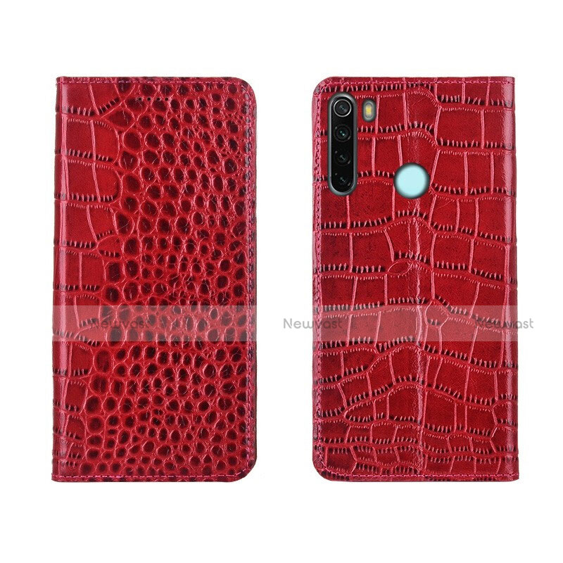 Leather Case Stands Flip Cover T08 Holder for Xiaomi Redmi Note 8 (2021) Red