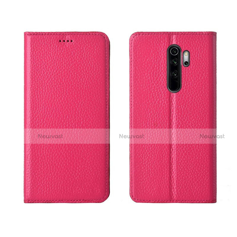 Leather Case Stands Flip Cover T08 Holder for Xiaomi Redmi Note 8 Pro Hot Pink